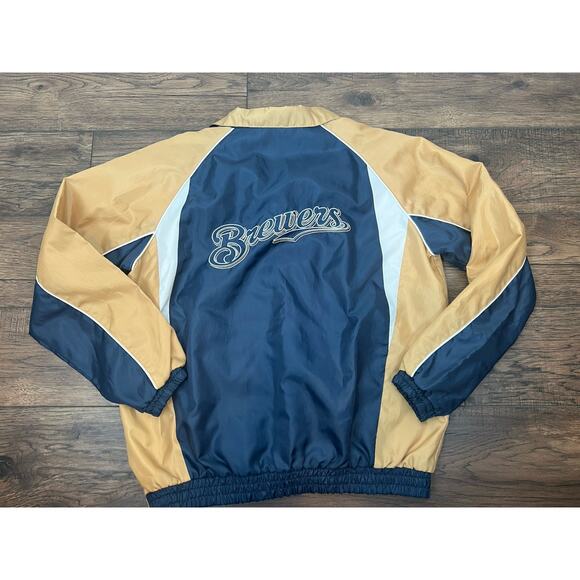 Vintage Milwaukee Brewers Windbreaker Mens XL MLB Baseball Team Jacket Logo Y2K - Picture 3 of 7